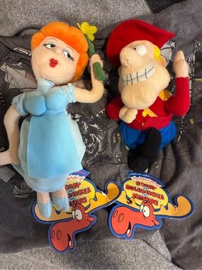 The Adventures of Rocky & Bullwinkle Plush Vintage Doll Set NWT